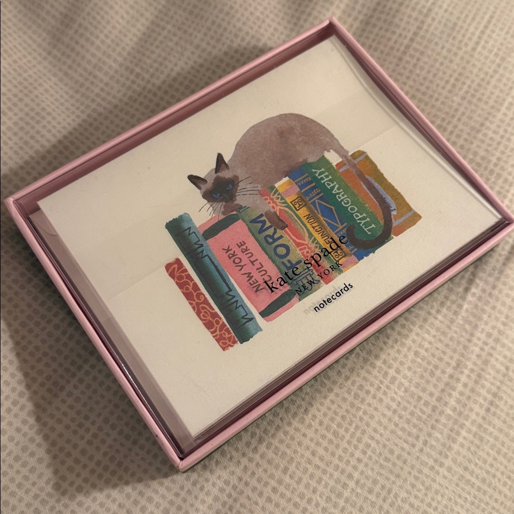 Kate Spade Blank Greeting Cards with Cat and Bookshelf Design